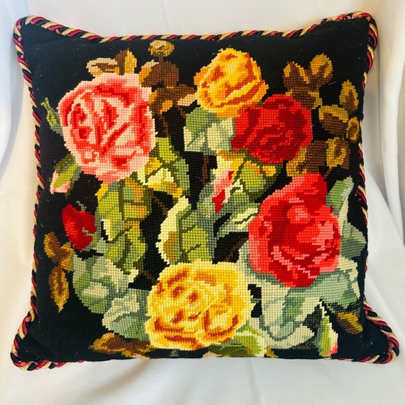 Vintage Other - Gorgeous, vintage needlepoint, floral pillow